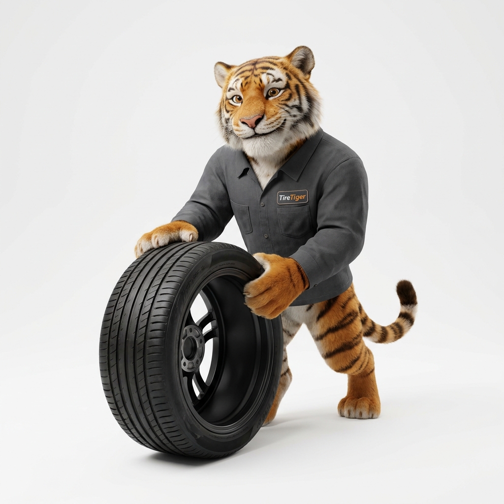 TireTiger mascot with a tire